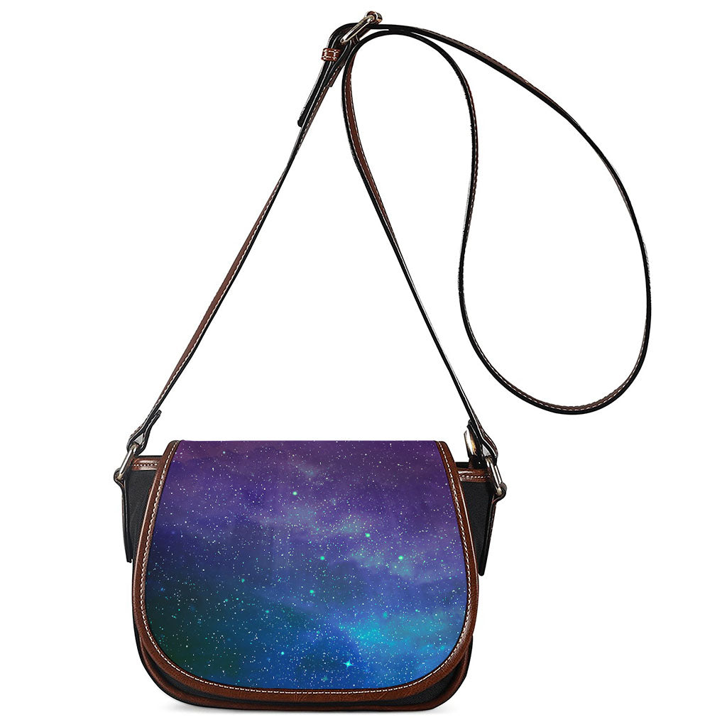 Purple Turquoise Galaxy Space Print Saddle Bag