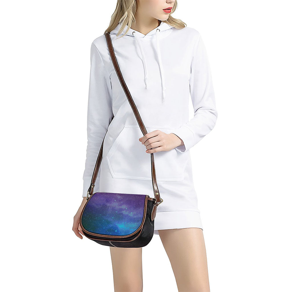 Purple Turquoise Galaxy Space Print Saddle Bag