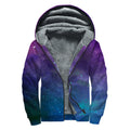 Purple Turquoise Galaxy Space Print Sherpa Lined Zip Up Hoodie