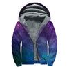 Purple Turquoise Galaxy Space Print Sherpa Lined Zip Up Hoodie