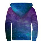 Purple Turquoise Galaxy Space Print Sherpa Lined Zip Up Hoodie