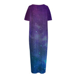 Purple Turquoise Galaxy Space Print Short Sleeve Long Nightdress