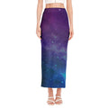 Purple Turquoise Galaxy Space Print Side Slit Maxi Skirt