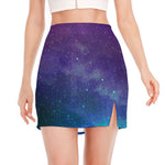 Purple Turquoise Galaxy Space Print Side Slit Mini Skirt