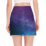 Purple Turquoise Galaxy Space Print Side Slit Mini Skirt