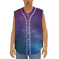 Purple Turquoise Galaxy Space Print Sleeveless Baseball Jersey
