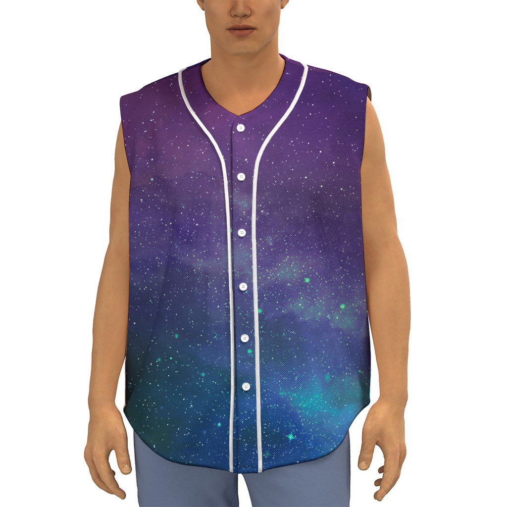Purple Turquoise Galaxy Space Print Sleeveless Baseball Jersey