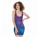 Purple Turquoise Galaxy Space Print Sleeveless Bodycon Dress