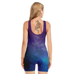 Purple Turquoise Galaxy Space Print Sleeveless One Piece Swimsuit