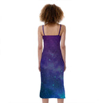 Purple Turquoise Galaxy Space Print Slim Fit Midi Cami Dress