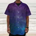 Purple Turquoise Galaxy Space Print Textured Short Sleeve Shirt