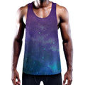 Purple Turquoise Galaxy Space Print Men's Workout Tank Top