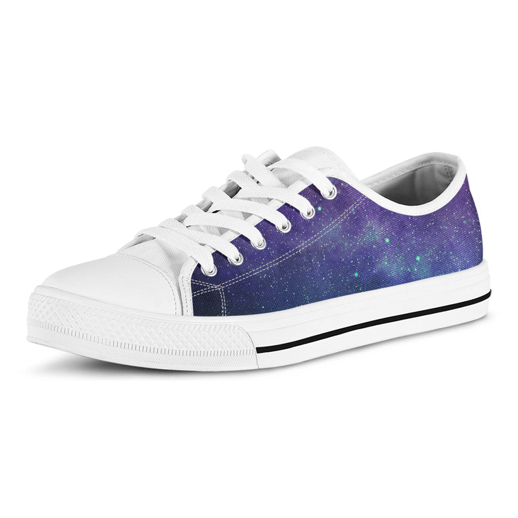 Purple Turquoise Galaxy Space Print White Low Top Sneakers