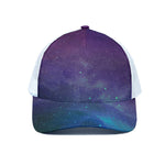 Purple Turquoise Galaxy Space Print White Mesh Trucker Cap
