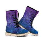 Purple Turquoise Galaxy Space Print Winter Boots