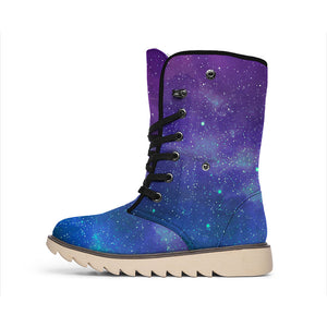 Purple Turquoise Galaxy Space Print Winter Boots