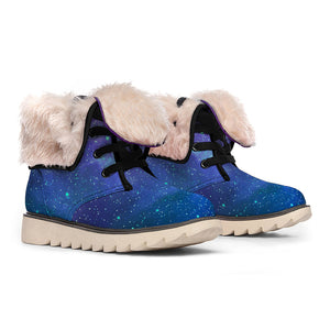 Purple Turquoise Galaxy Space Print Winter Boots