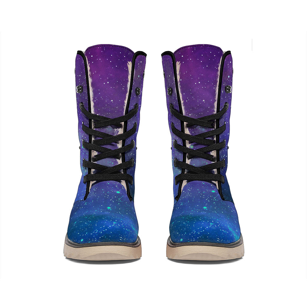 Purple Turquoise Galaxy Space Print Winter Boots