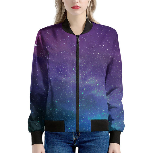 Purple Turquoise Galaxy Space Print Women's Bomber Jacket