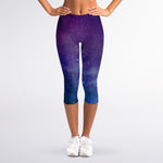 Purple Turquoise Galaxy Space Print Women's Capri Leggings