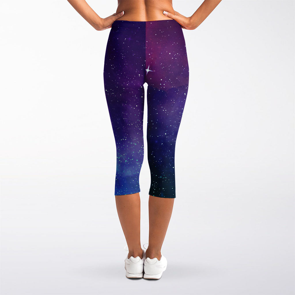 Purple Turquoise Galaxy Space Print Women's Capri Leggings