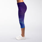 Purple Turquoise Galaxy Space Print Women's Capri Leggings