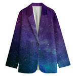 Purple Turquoise Galaxy Space Print Women's Cotton Blazer