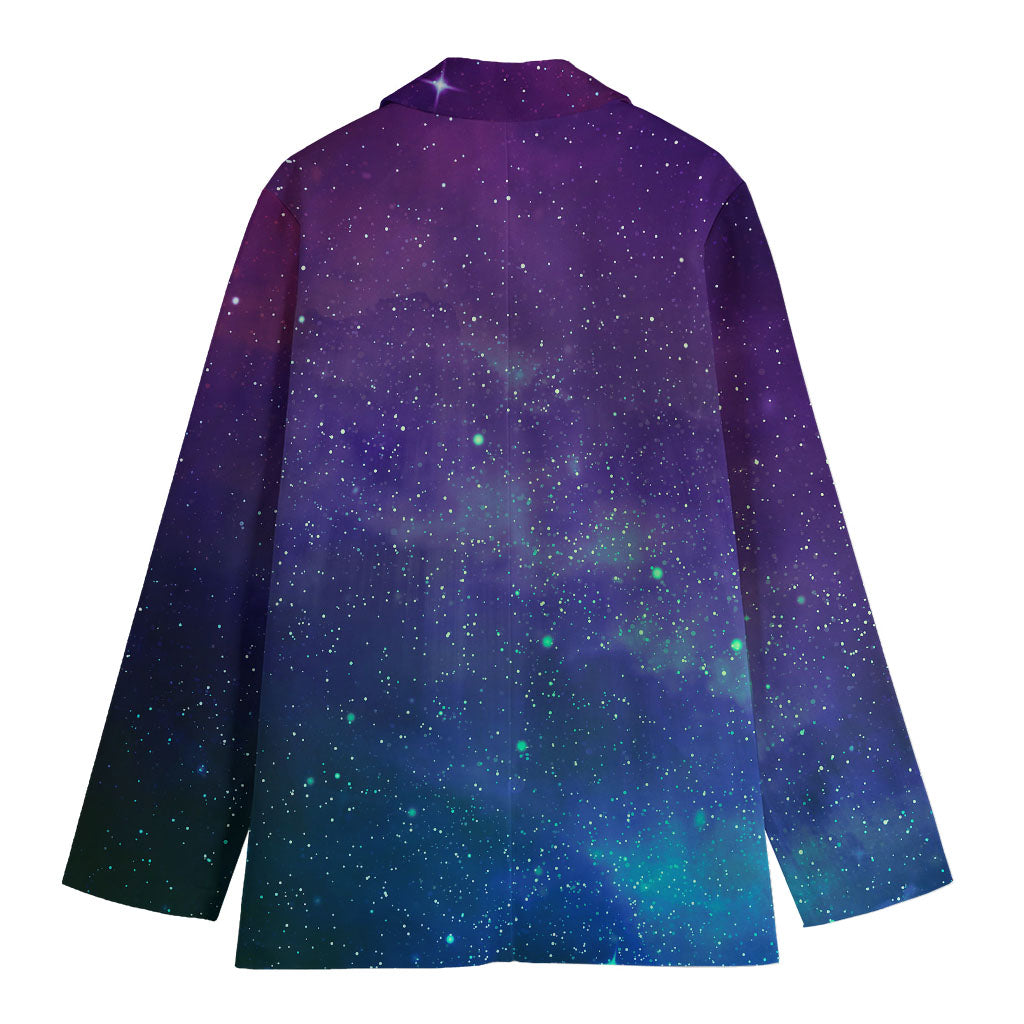 Purple Turquoise Galaxy Space Print Women's Cotton Blazer