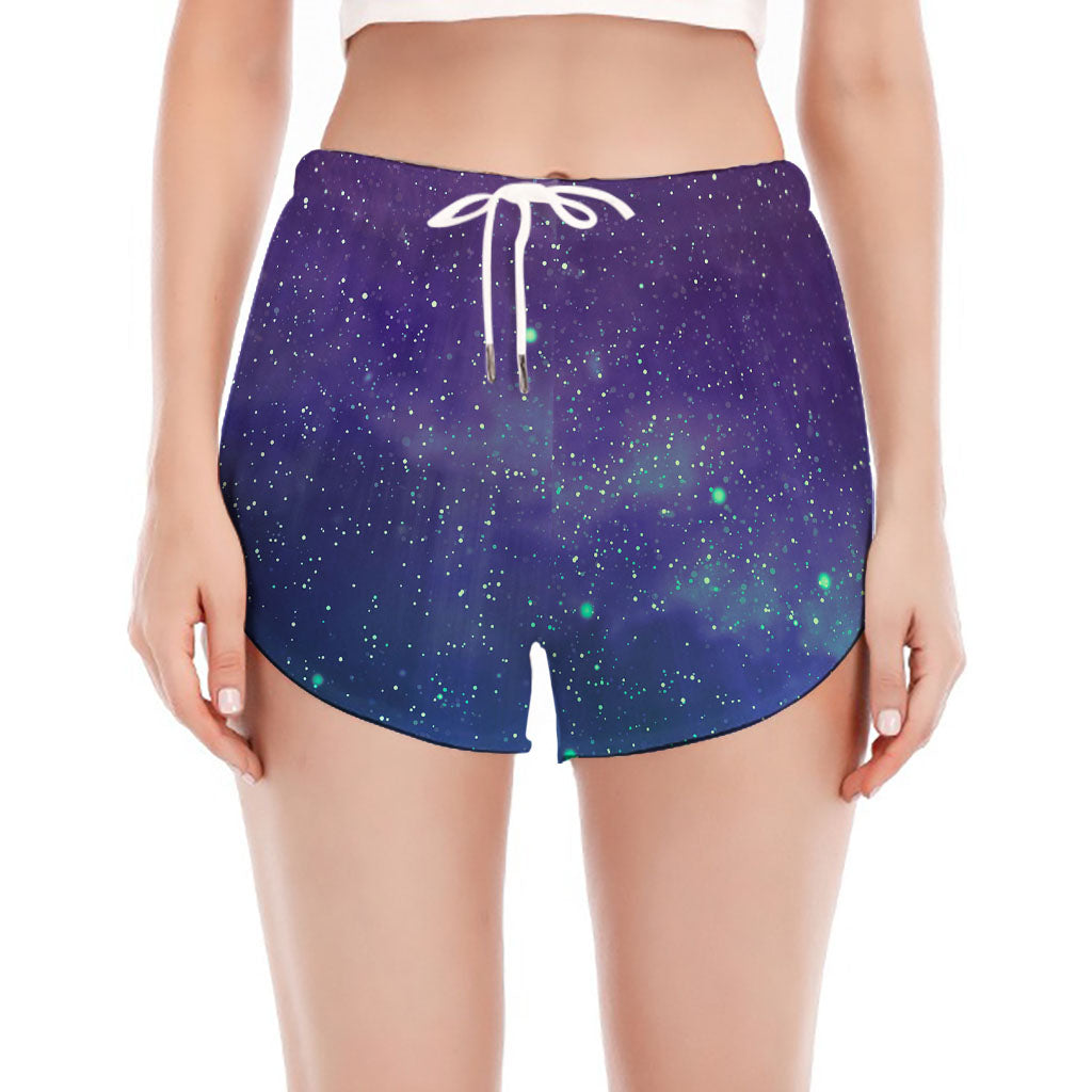 Purple Turquoise Galaxy Space Print Women's Split Running Shorts