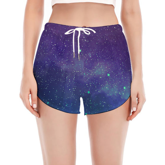 Purple Turquoise Galaxy Space Print Women's Split Running Shorts