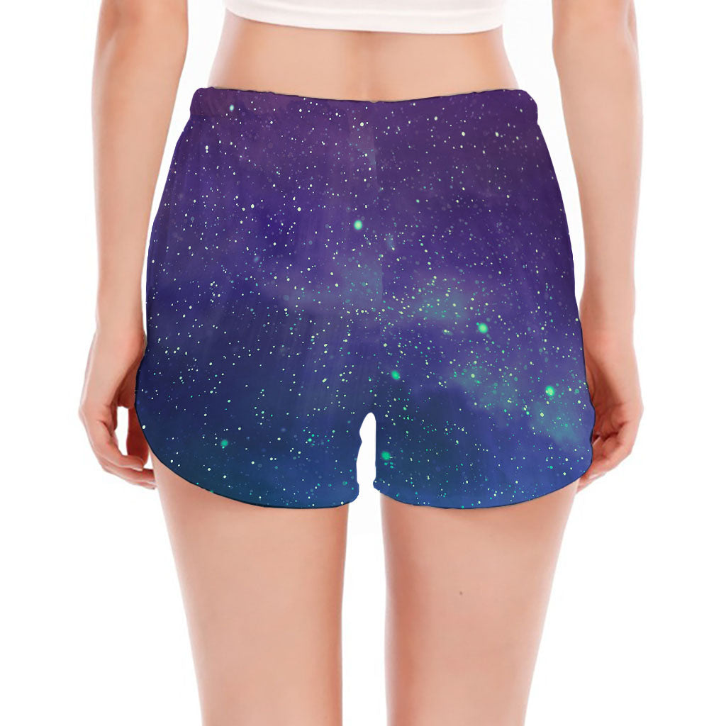 Purple Turquoise Galaxy Space Print Women's Split Running Shorts
