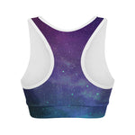 Purple Turquoise Galaxy Space Print Women's Sports Bra
