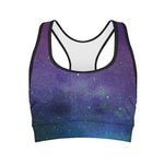 Purple Turquoise Galaxy Space Print Women's Sports Bra