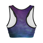 Purple Turquoise Galaxy Space Print Women's Sports Bra