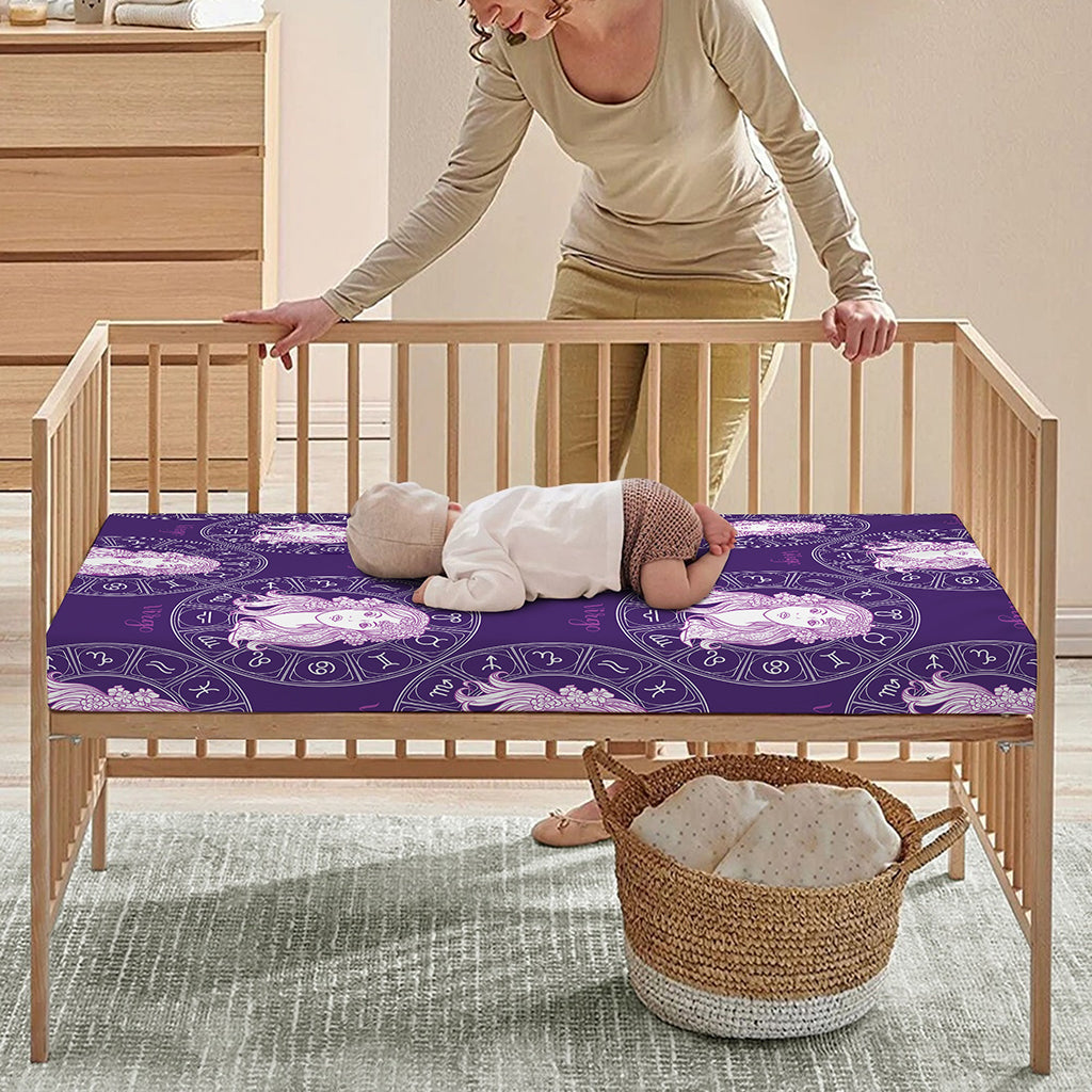 Purple Virgo Zodiac Pattern Print Baby Crib Sheet