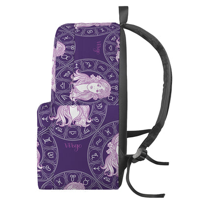 Purple Virgo Zodiac Pattern Print Backpack