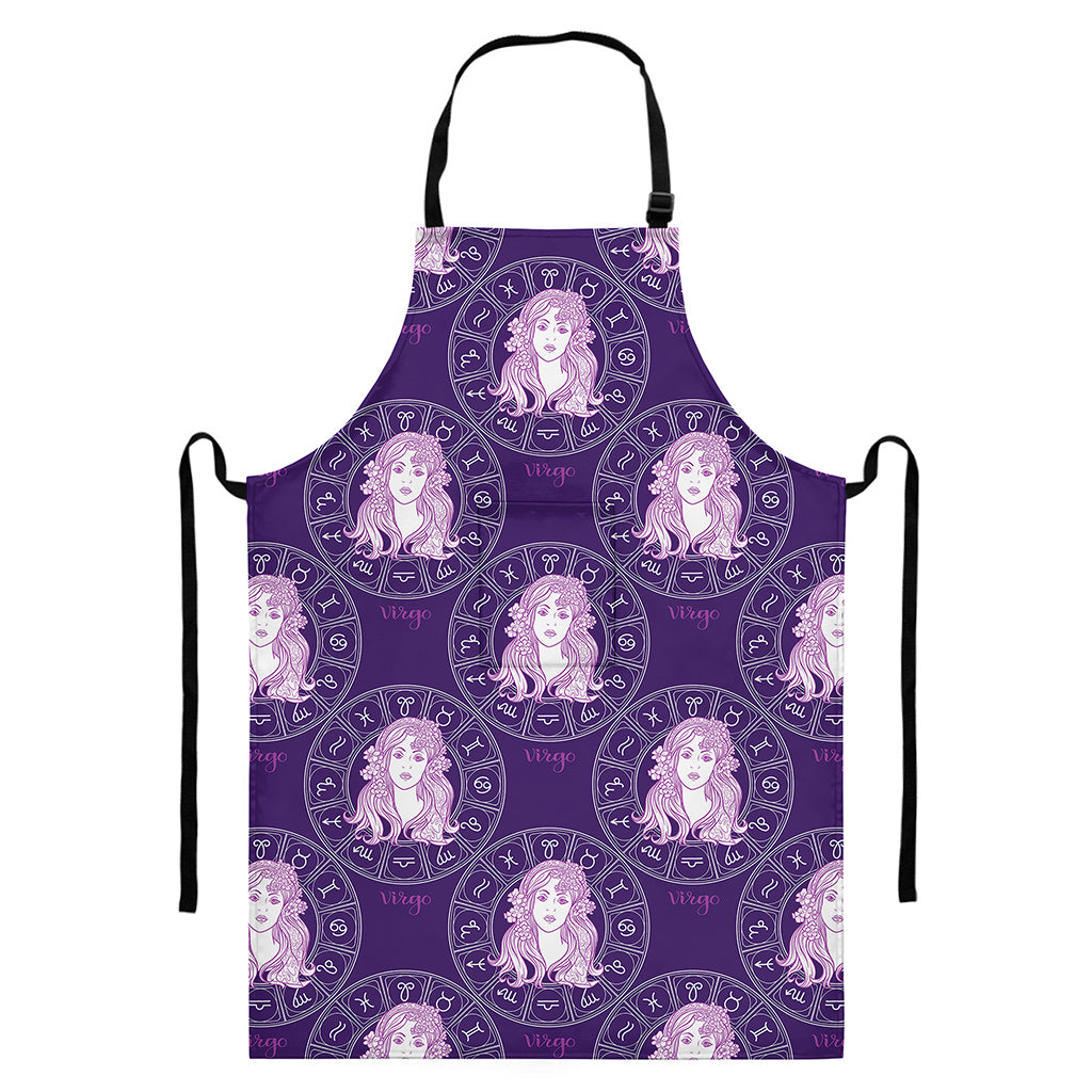 Purple Virgo Zodiac Pattern Print Bib Apron With Pocket