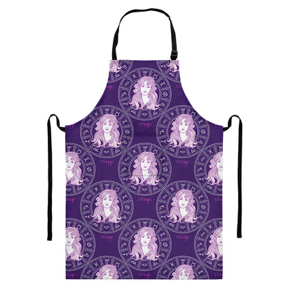 Purple Virgo Zodiac Pattern Print Bib Apron With Pocket