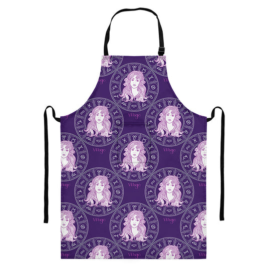 Purple Virgo Zodiac Pattern Print Bib Apron With Pocket
