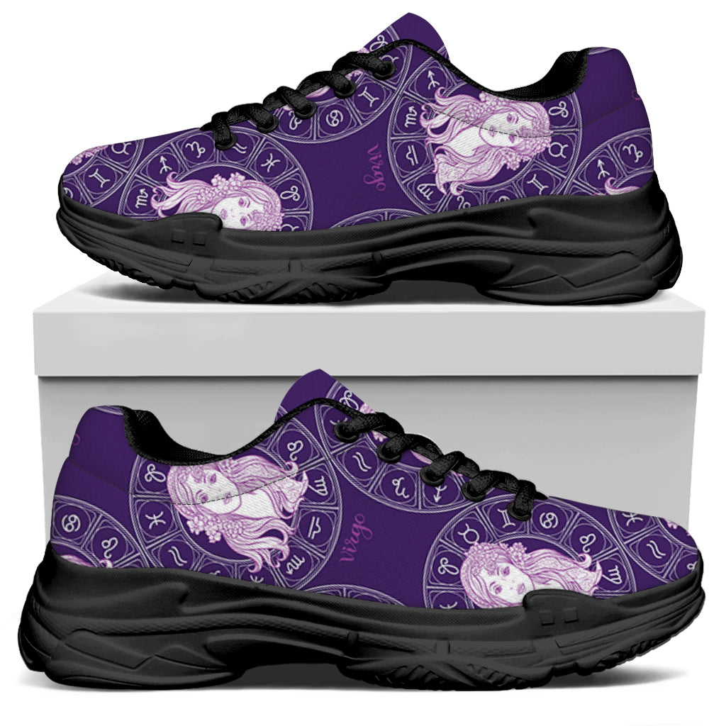 Purple Virgo Zodiac Pattern Print Black Chunky Shoes