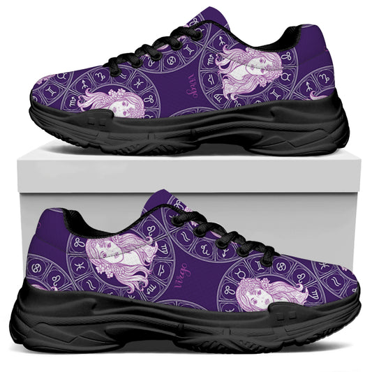 Purple Virgo Zodiac Pattern Print Black Chunky Shoes