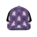 Purple Virgo Zodiac Pattern Print Black Mesh Trucker Cap