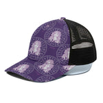 Purple Virgo Zodiac Pattern Print Black Mesh Trucker Cap