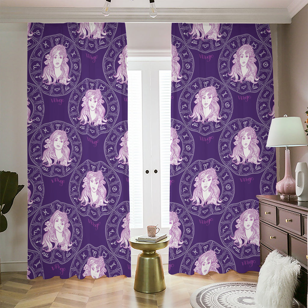 Purple Virgo Zodiac Pattern Print Blackout Pencil Pleat Curtains