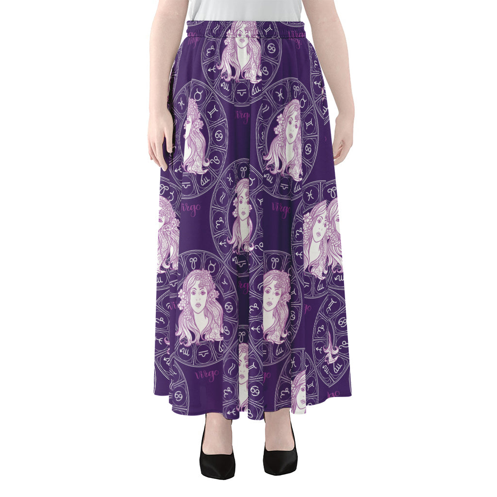 Purple Virgo Zodiac Pattern Print Chiffon Maxi Skirt