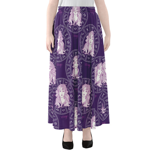 Purple Virgo Zodiac Pattern Print Chiffon Maxi Skirt
