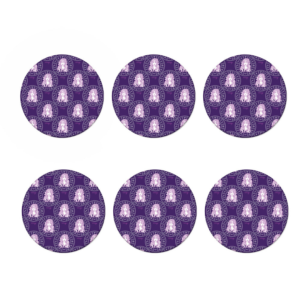 Purple Virgo Zodiac Pattern Print Coaster Set