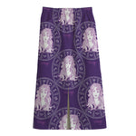 Purple Virgo Zodiac Pattern Print Cotton Front Slit Maxi Skirt
