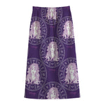 Purple Virgo Zodiac Pattern Print Cotton Front Slit Maxi Skirt