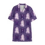 Purple Virgo Zodiac Pattern Print Cotton Hawaiian Shirt